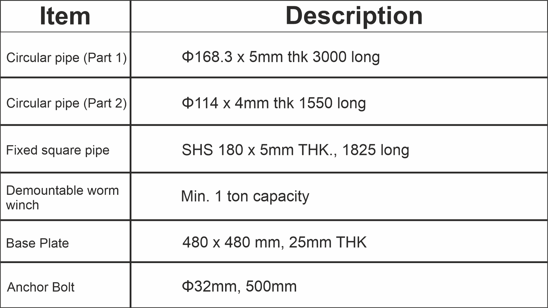 Specifications For Tilt Camera Pole